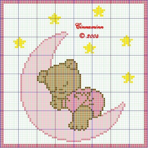 Schema punto croce Urso na lua rosa